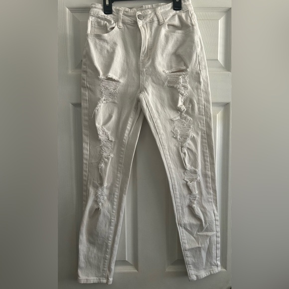 SHEIN Womens Distressed Skinny Ankle Denim White Jeans Sz Medium (6) - Picture 2 of 6